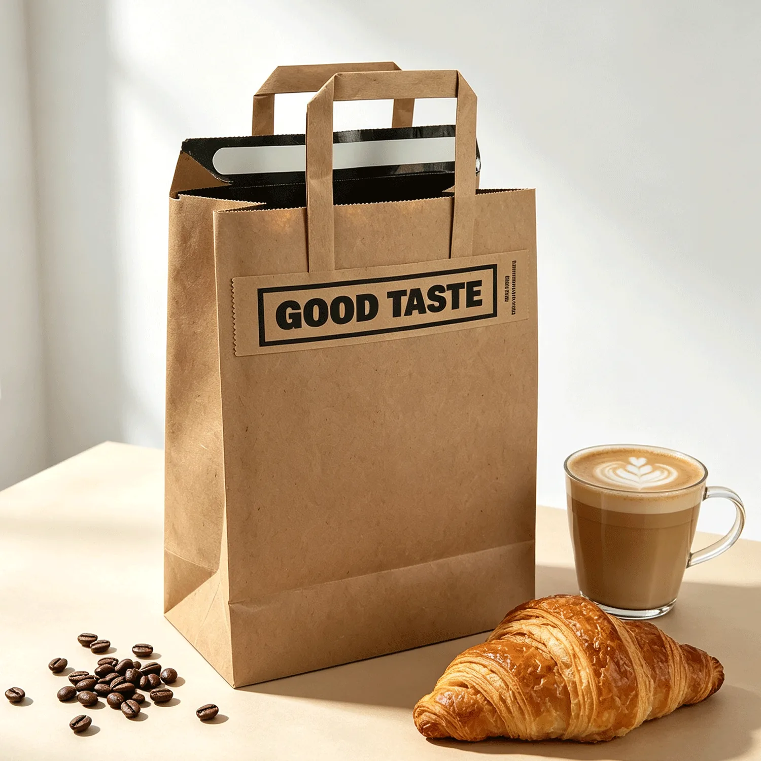 Kraft Paper Carry Bag with Die-Cut Handle for Takeaway and Beverage