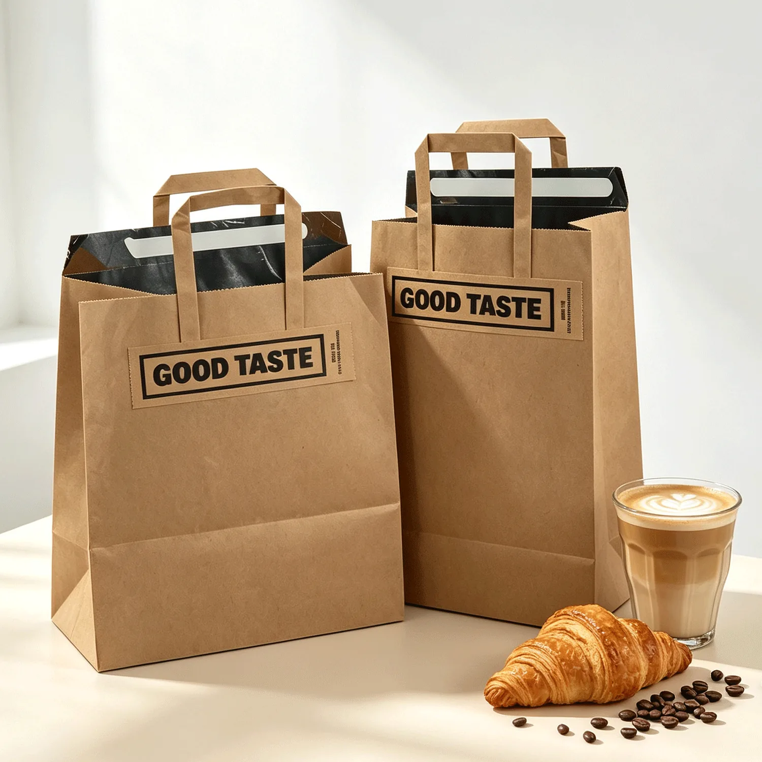 Kraft Paper Carry Bag with Die-Cut Handle for Takeaway and Beverage