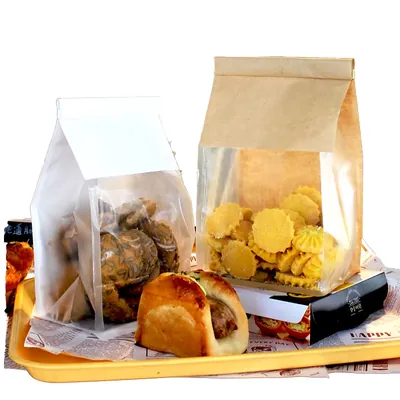 Kraft Paper Sandwich Bag with Clear Window and Self-Adhesive Seal