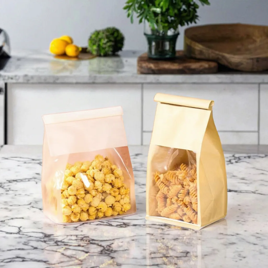 Kraft Paper Sandwich Bag with Clear Window and Self-Adhesive Seal