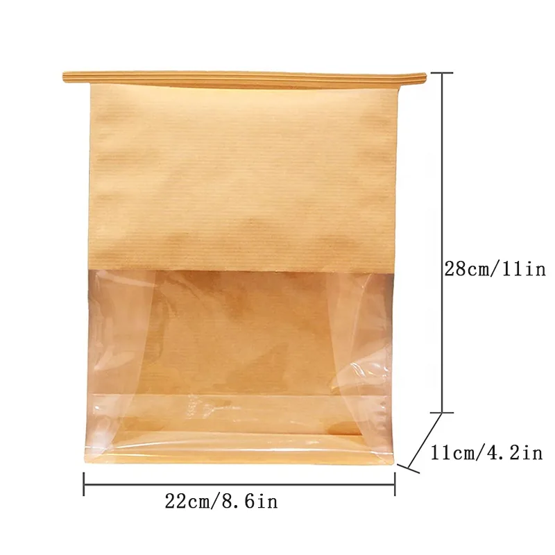Kraft Paper Toast Bag with Transparent Window and Tin-Tie