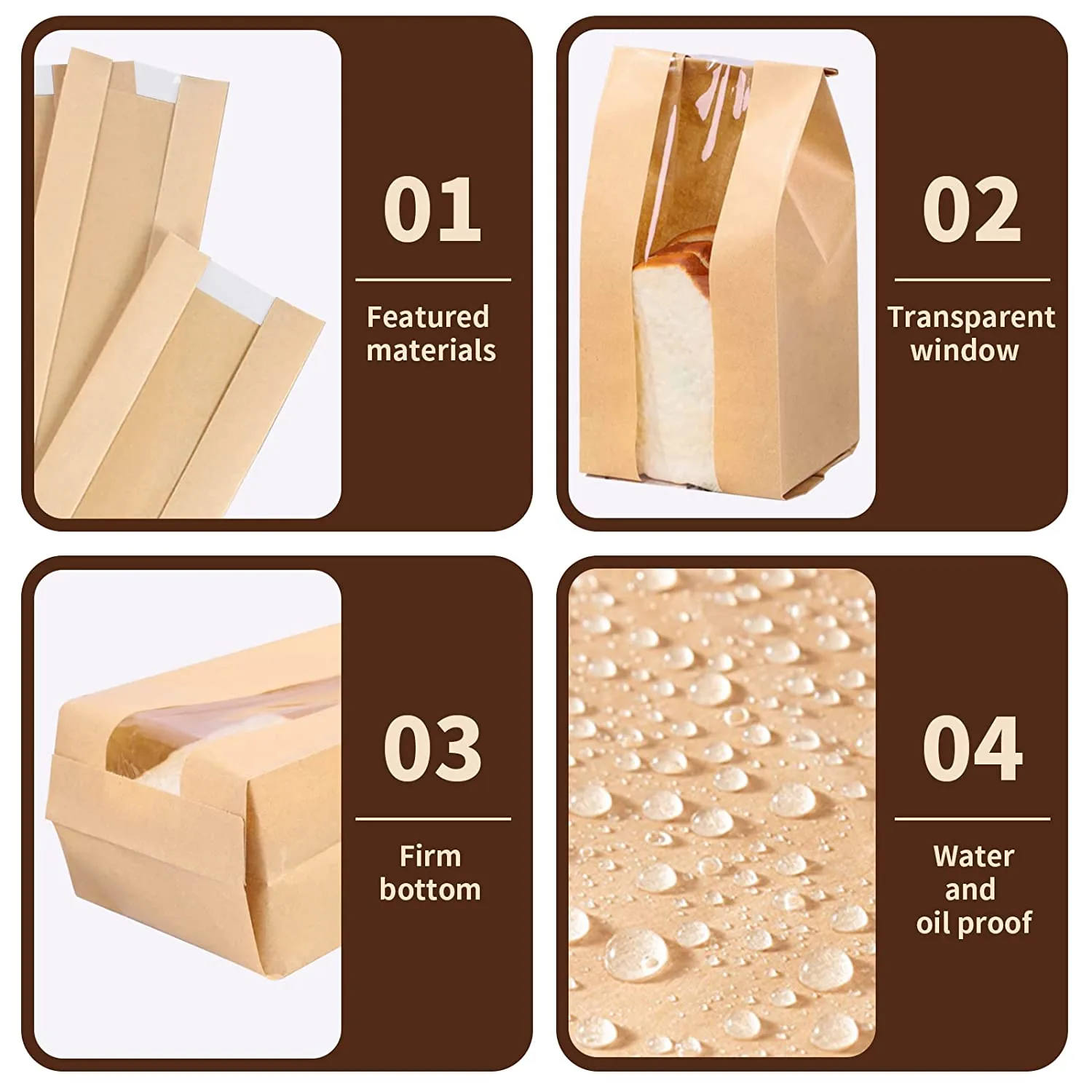 Kraft Paper Toast Bag with Transparent Window and Tin-Tie