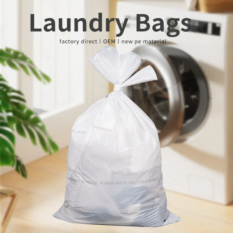 Laundry Bags Hospitality 14 X 24'' Hotel Laundry Bags Tear Strip Tie Closure White Plastic Bag