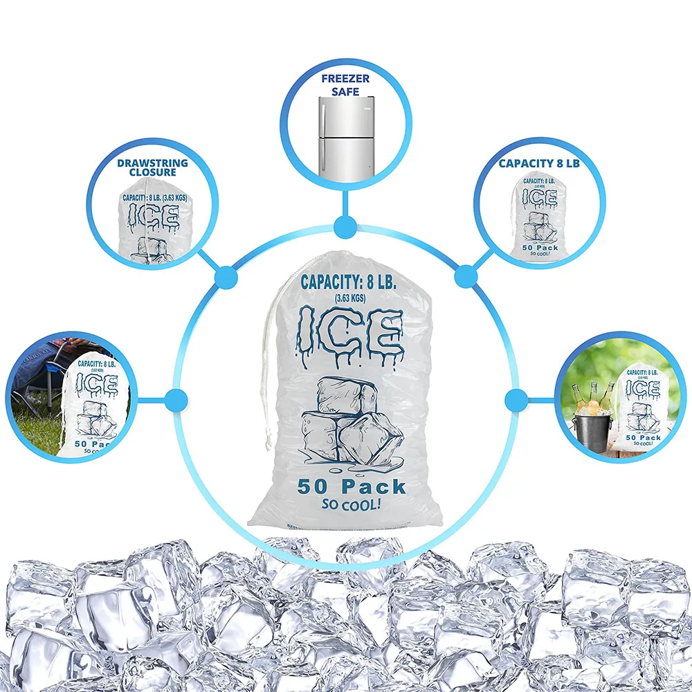 LDPE Drawstring Ice Bag — 8 lb, 10 lb and 20 lb Formats