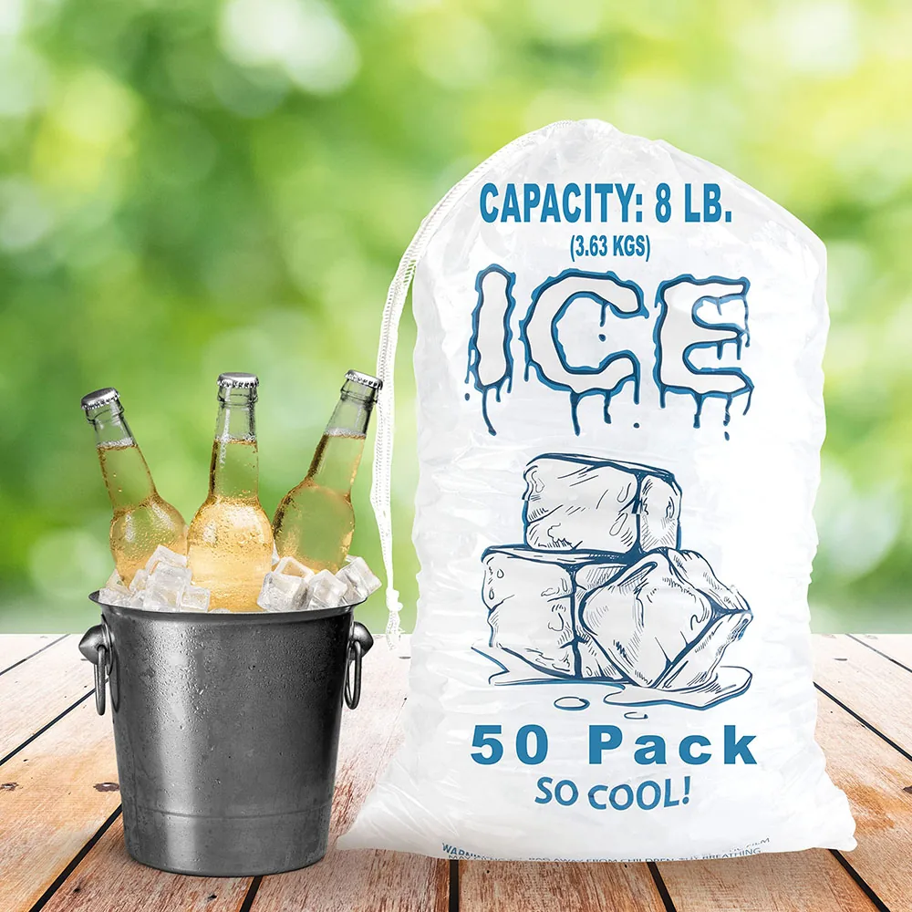 LDPE Drawstring Ice Bag — 8 lb, 10 lb and 20 lb Formats