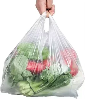 Manufacture Transparent T-shirt Bag for Food Packaging Food Grade T-shirt Bag on Roll With Handle for Supermarket