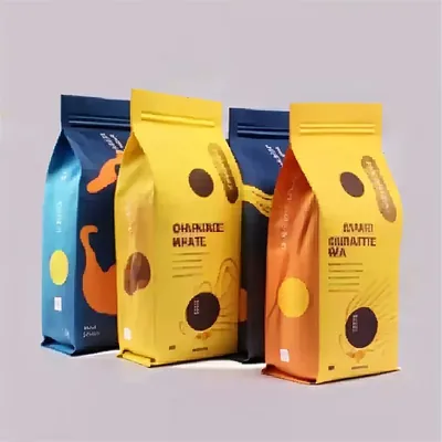 Matte Black Flat Bottom Pouch for Coffee, Flour and Cassava