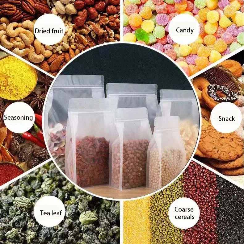 Matte Eight Side Seal Zipper Clear Plastic Octagon Food Stand Pouch for Sugar Coffee Bag Flat Square Bottom Standing Packaging