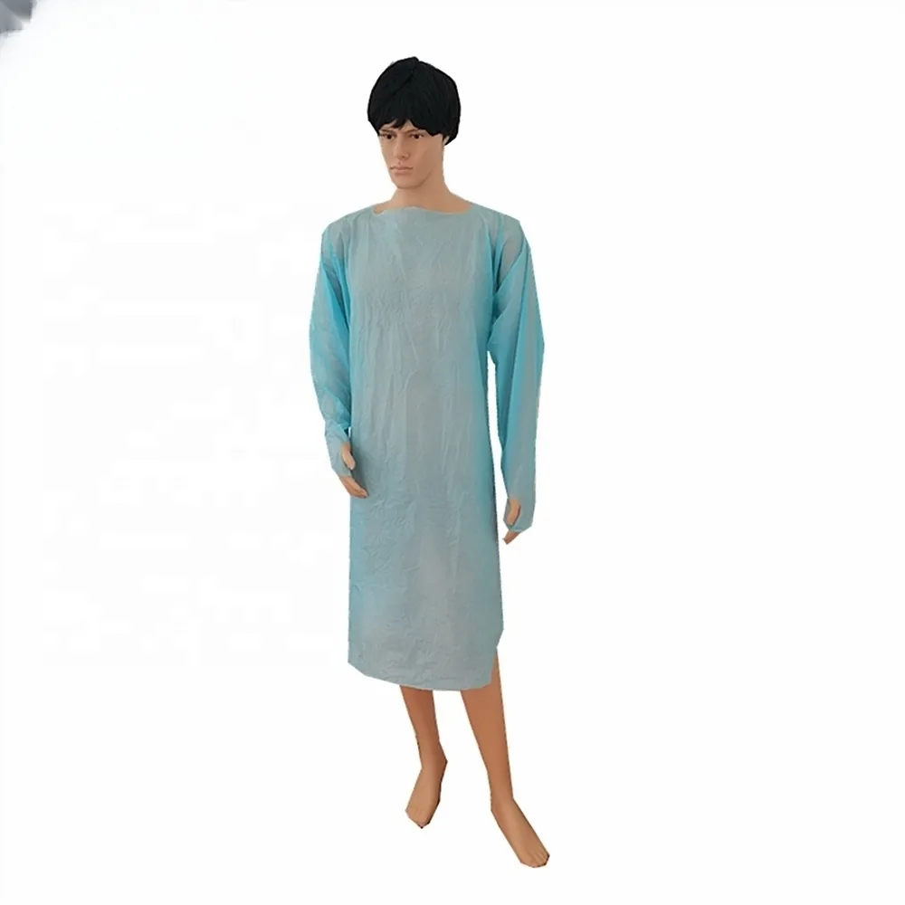 Medical Disposable Plastic PE CPE Long Sleeve Thumb Hole Isolation Gown Apron Waterproof Robe