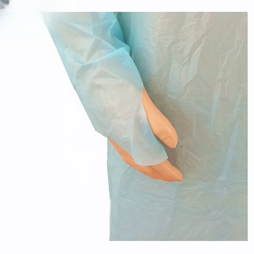 Medical Disposable Plastic PE CPE Long Sleeve Thumb Hole Isolation Gown Apron Waterproof Robe