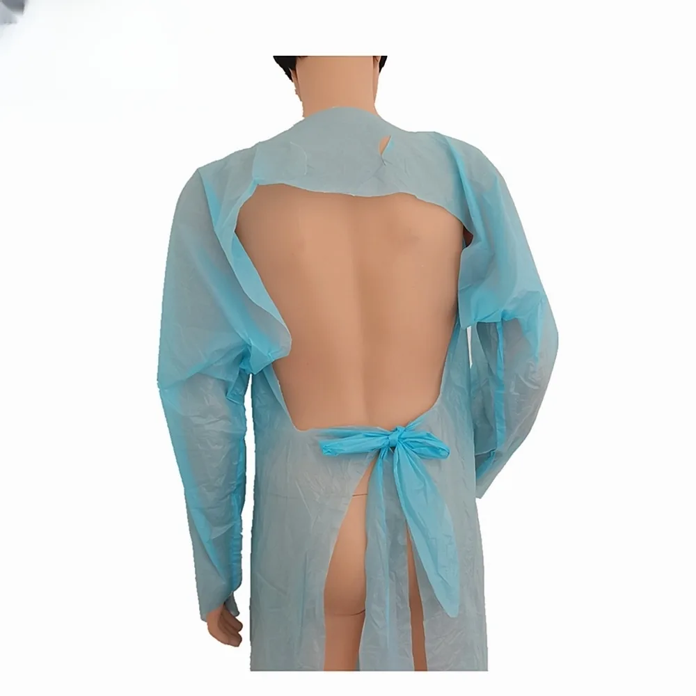 Medical Disposable Plastic PE CPE Long Sleeve Thumb Hole Isolation Gown Apron Waterproof Robe