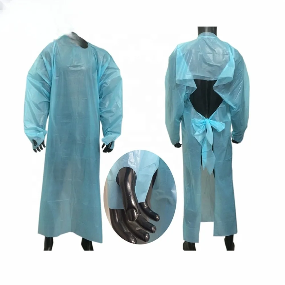 Medical Disposable Plastic PE CPE Long Sleeve Thumb Hole Isolation Gown Apron Waterproof Robe