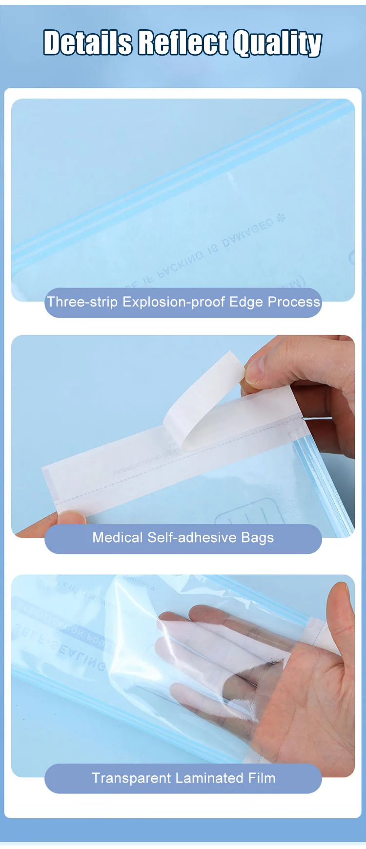 Medical Grade Disposable Self-Sealing Sterilization Bag Plastic Instruments Dental Pouches for Self-sterilization