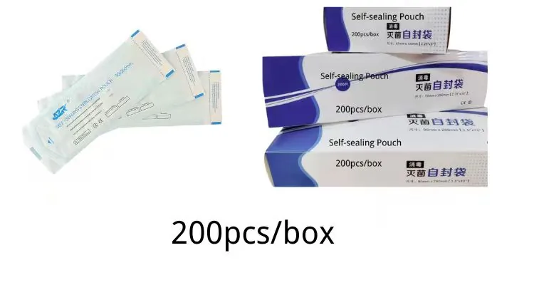 Medical Grade Self Sealing Autoclave Sterilization Pouch Indicator 200Pcs Box Disposable Disinfection Bags Dental Lab