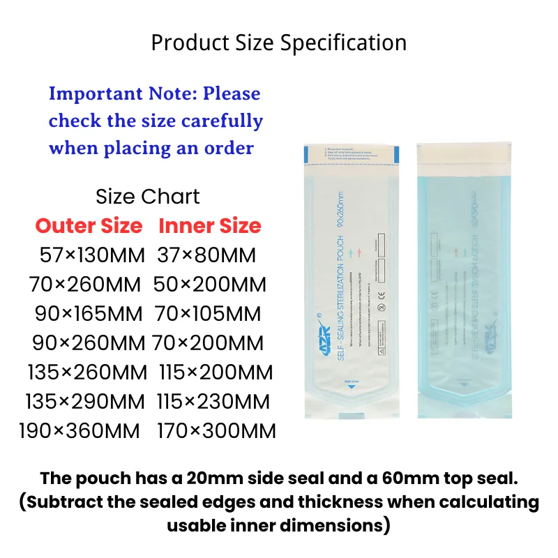 Medical Grade Self Sealing Autoclave Sterilization Pouch Indicator 200Pcs Box Disposable Disinfection Bags Dental Lab