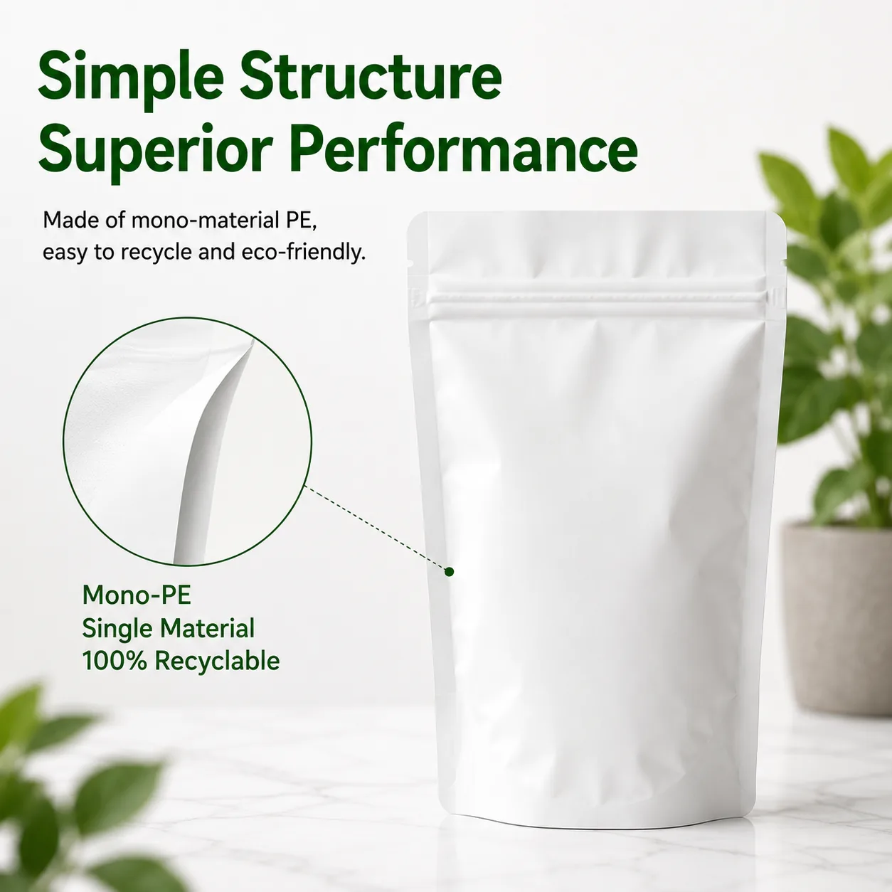 Mono-PE Recyclable Stand-Up Zipper Pouch — Coffee, Snacks and Pet Food