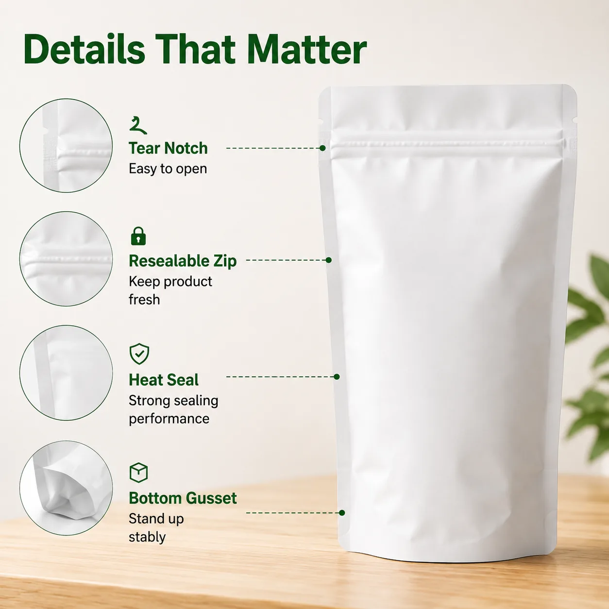 Mono-PE Recyclable Stand-Up Zipper Pouch — Coffee, Snacks and Pet Food