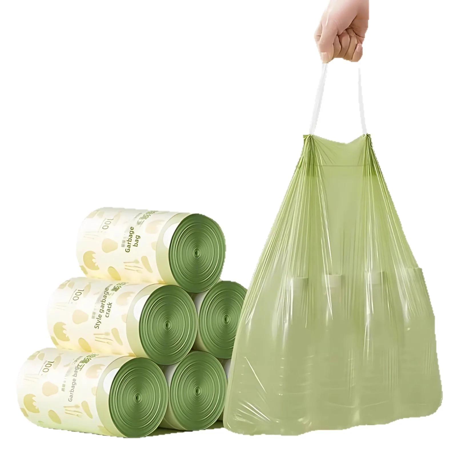 Mugwort-scented Odor-Resistant LDPE Classic Trash Bags Thickened Portable Drawstring Design Durable Large-Roll Tear-Resistant
