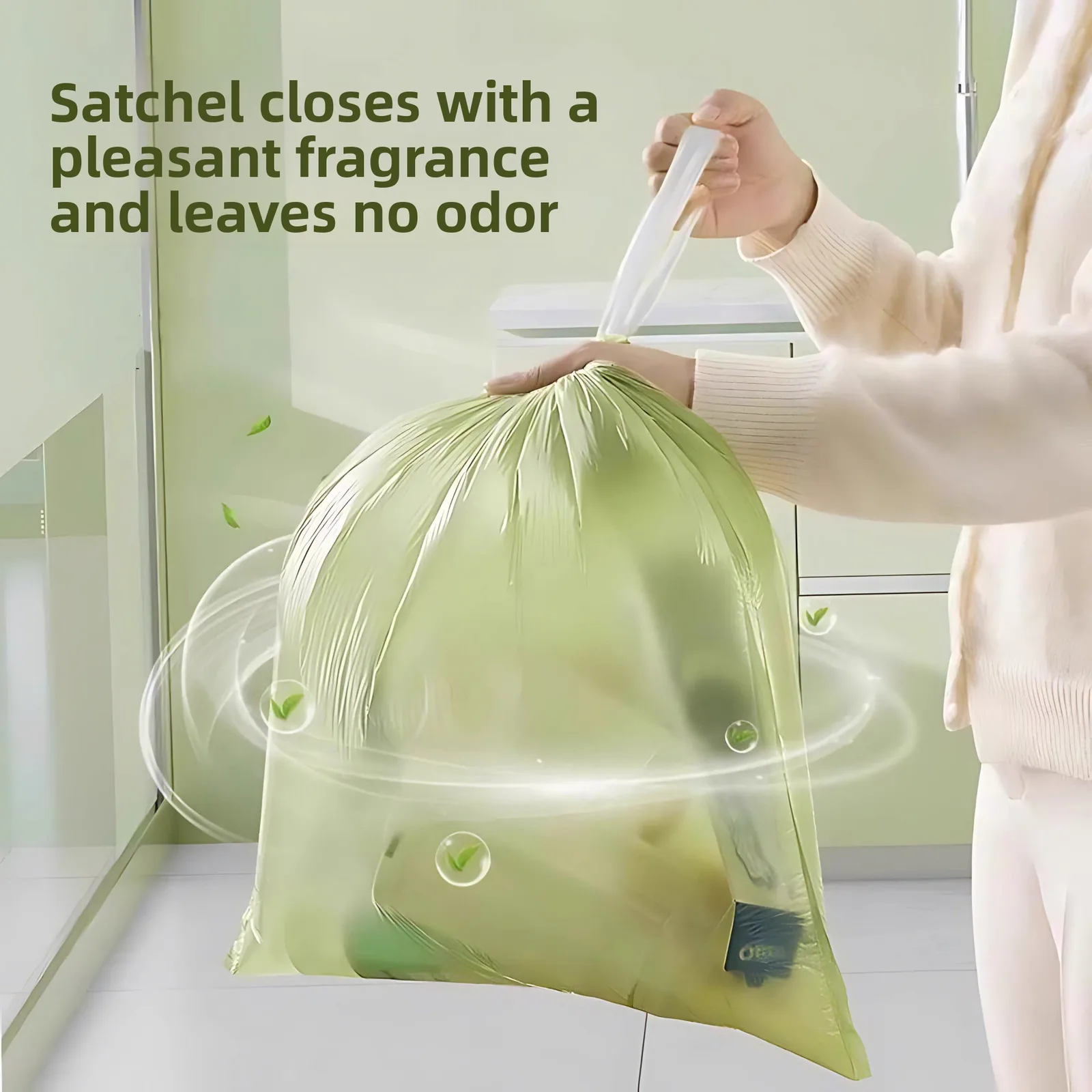 Mugwort-scented Odor-Resistant LDPE Classic Trash Bags Thickened Portable Drawstring Design Durable Large-Roll Tear-Resistant