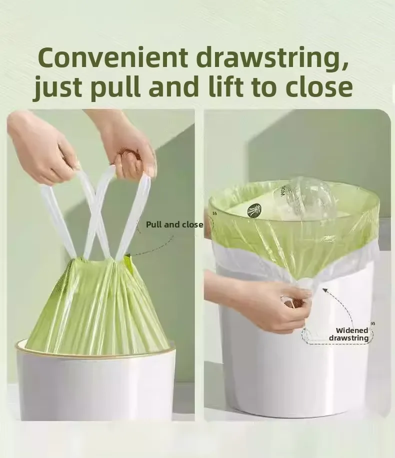 Mugwort-scented Odor-Resistant LDPE Classic Trash Bags Thickened Portable Drawstring Design Durable Large-Roll Tear-Resistant