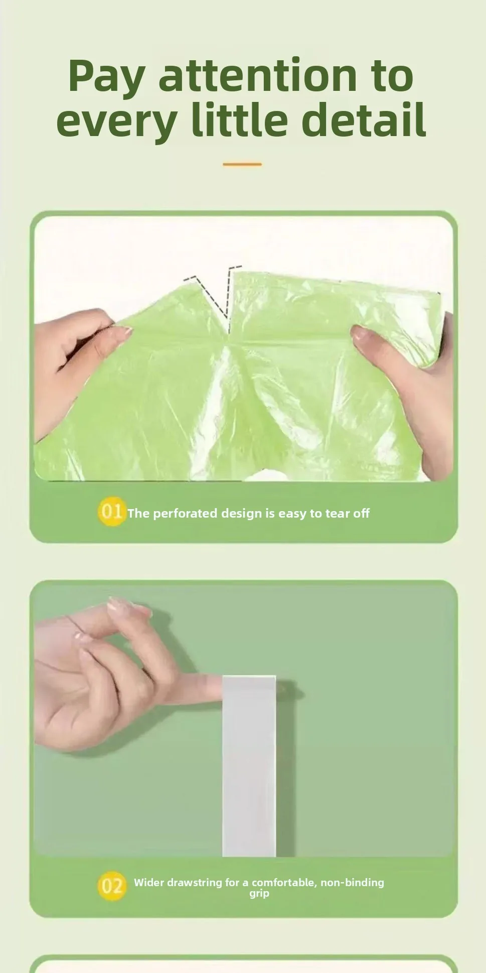 Mugwort-scented Odor-Resistant LDPE Classic Trash Bags Thickened Portable Drawstring Design Durable Large-Roll Tear-Resistant