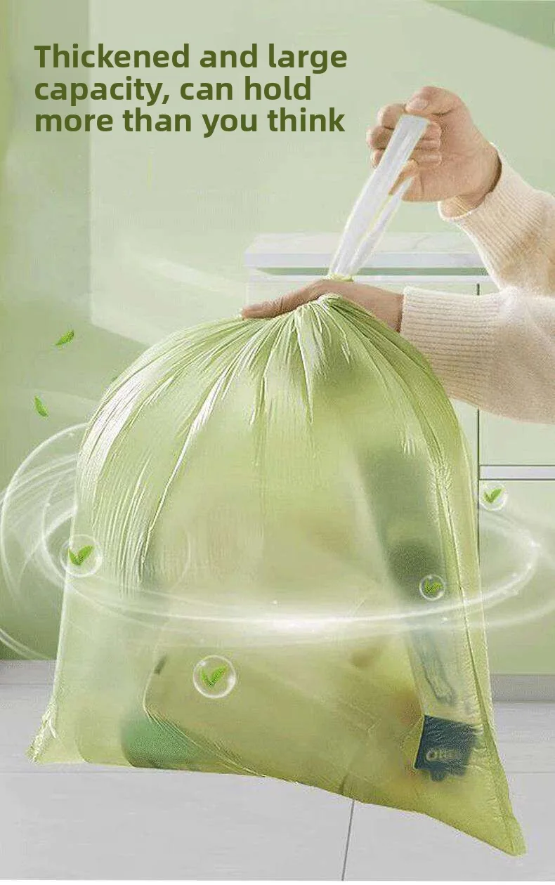 Mugwort-scented Odor-Resistant LDPE Classic Trash Bags Thickened Portable Drawstring Design Durable Large-Roll Tear-Resistant