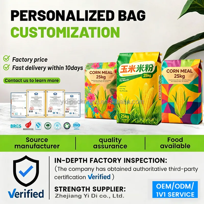 Multi-Layer Square Bottom Kraft Paper Bags Flat Handles Flour Corn Starch 10-20kg Biodegradable Chemical Applications