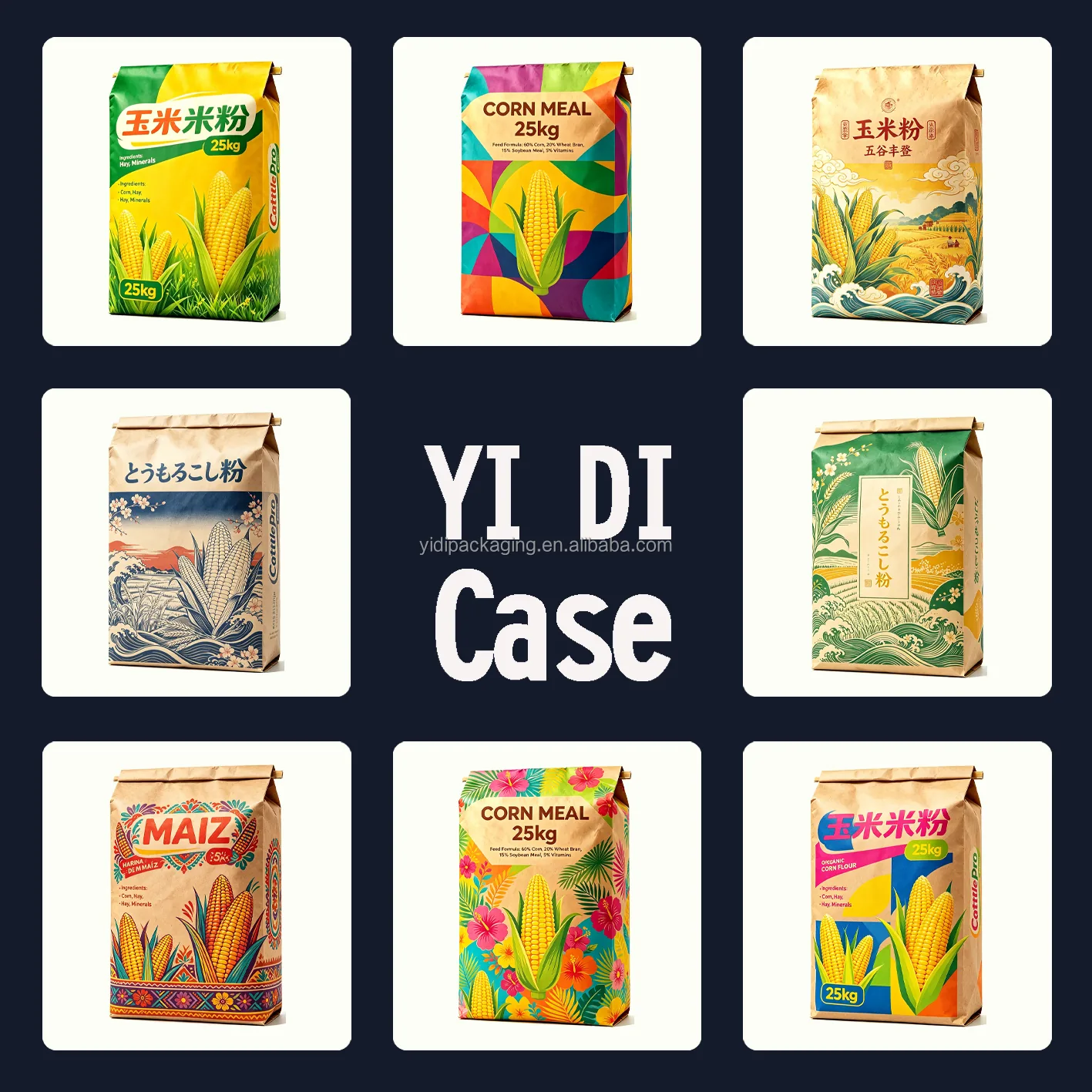 Multi-Layer Square Bottom Kraft Paper Bags Flat Handles Flour Corn Starch 10-20kg Biodegradable Chemical Applications