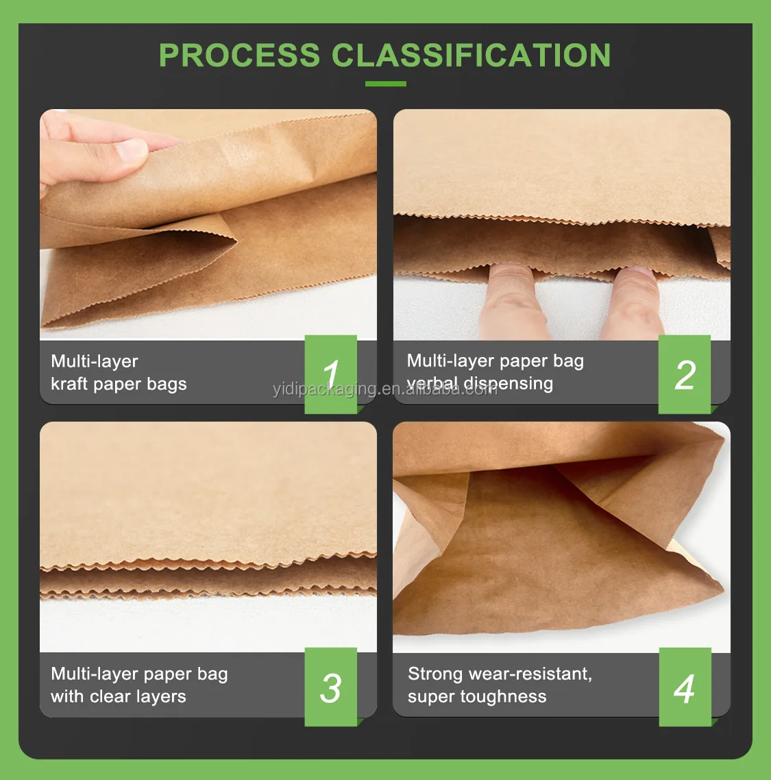 Multi-Layer Square Bottom Kraft Paper Bags Flat Handles Flour Corn Starch 10-20kg Biodegradable Chemical Applications