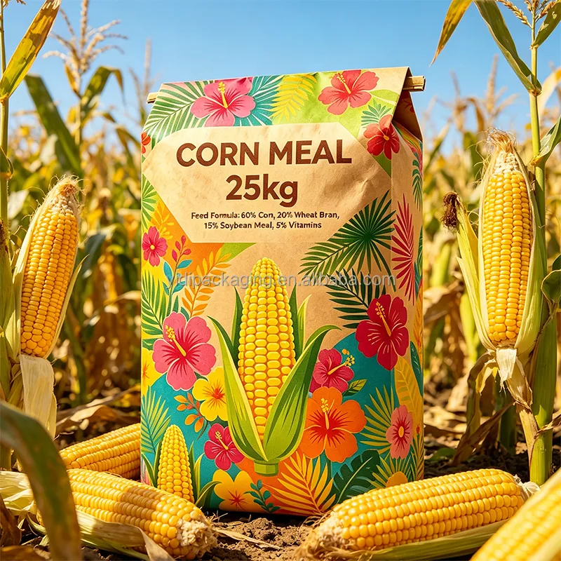 Multi-Layer Square Bottom Kraft Paper Bags Flat Handles Flour Corn Starch 10-20kg Biodegradable Chemical Applications