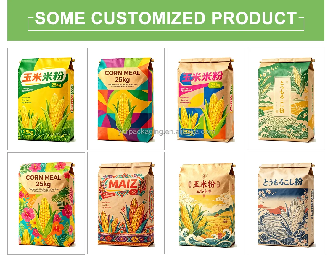 Multi-Layer Square Bottom Kraft Paper Bags Flat Handles Flour Corn Starch 10-20kg Biodegradable Chemical Applications
