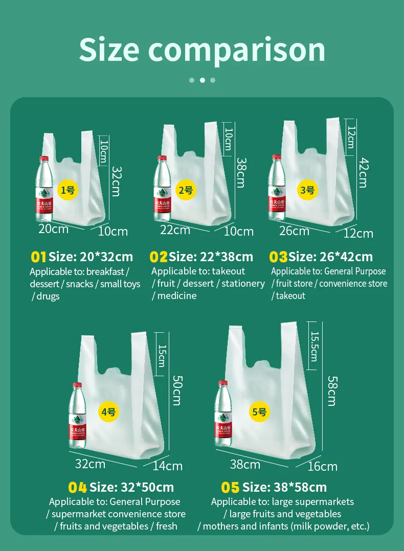 Multi Size Custom Logo Printed Portable Shopping Vest Plastic Sack Poly Carrier Bag HDPE LDPE T Shirt Bag