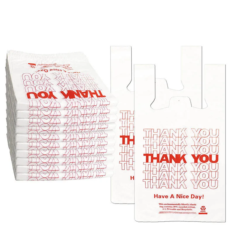 Multi Size Custom Logo Printed Portable Shopping Vest Plastic Sack Poly Carrier Bag HDPE LDPE T Shirt Bag