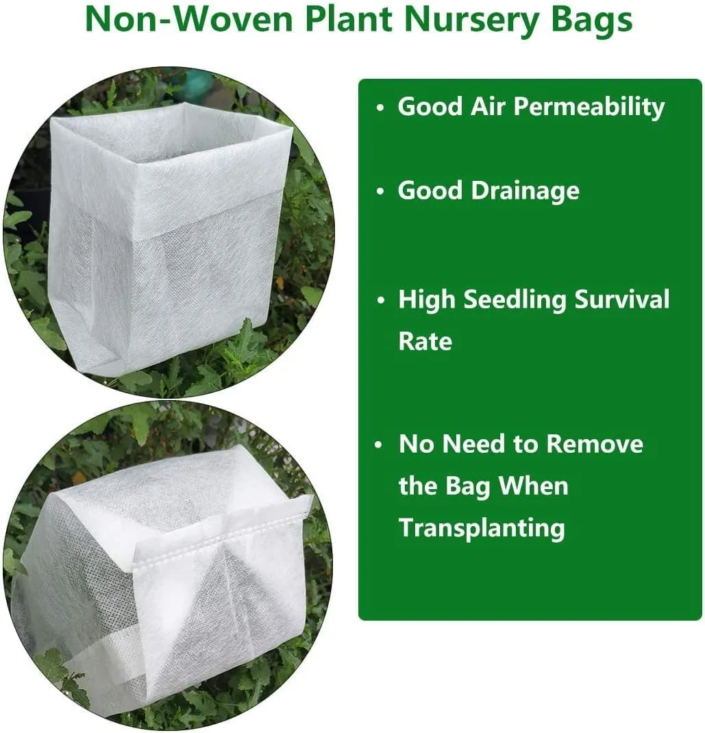 Nursery Non-Woven Fabric Seedling Bags Biodegradable Grow Bags for Home Garden Supply Tree Flower Vegetable Seed Starter Bags