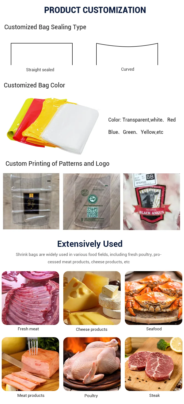 PA/EVOH/PE Multi-Layer Shrink Bag for Beef, Poultry & Cheese