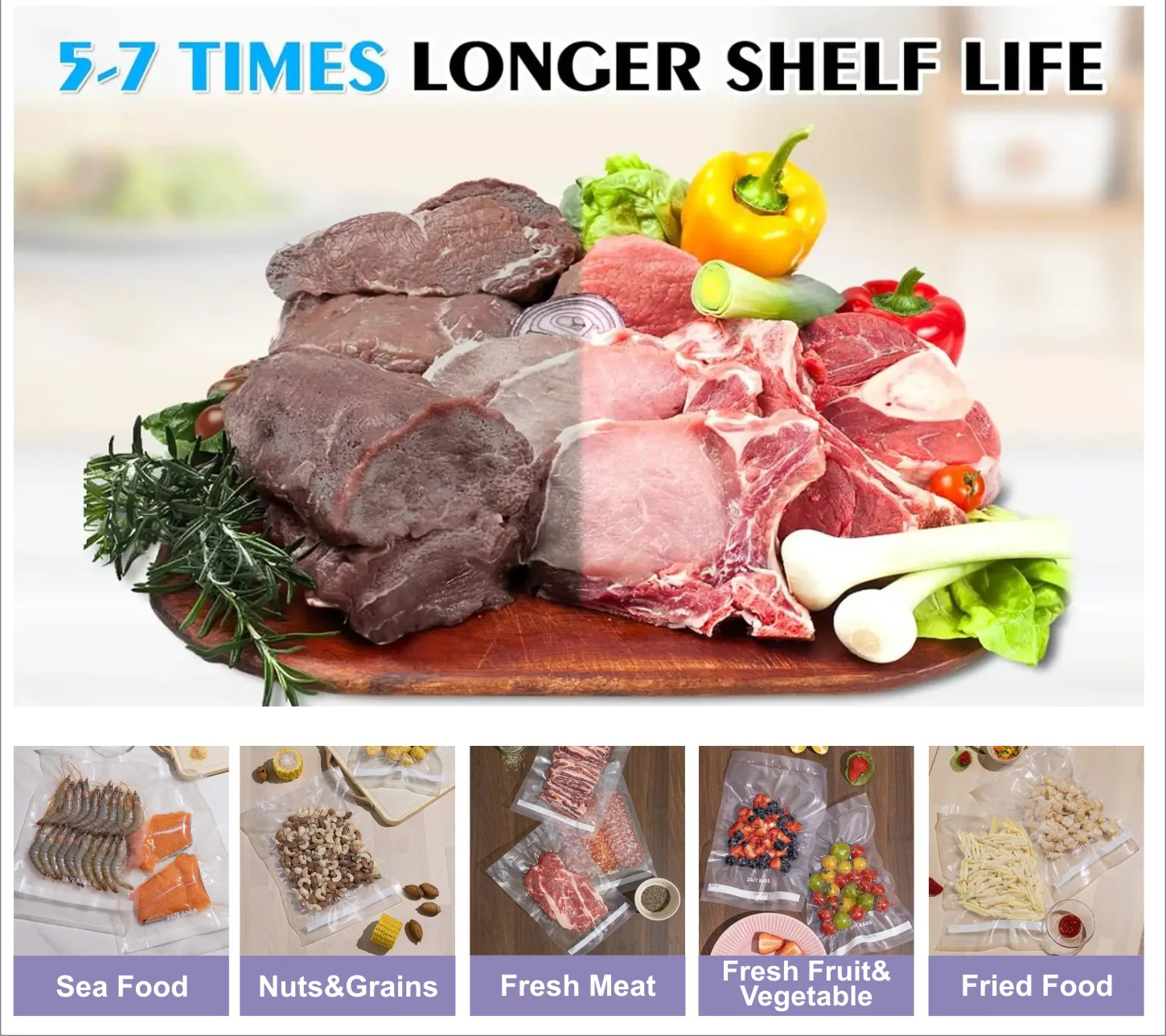 Smooth PA/PE Vacuum Bag for Chamber Sealers — Meat and Cheese