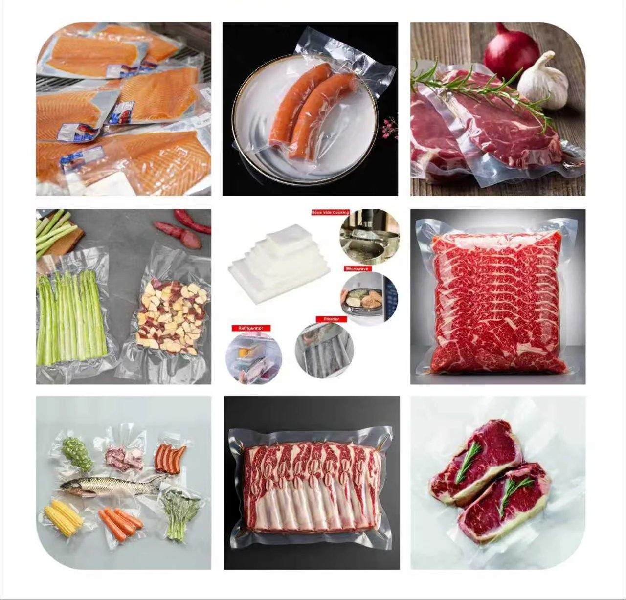 Smooth PA/PE Vacuum Bag for Chamber Sealers — Meat and Cheese