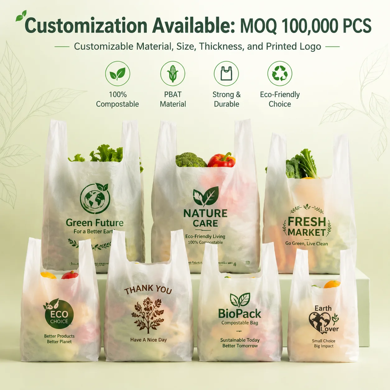 PBAT-Based Vest Carrier Bag for Grocery and Takeaway