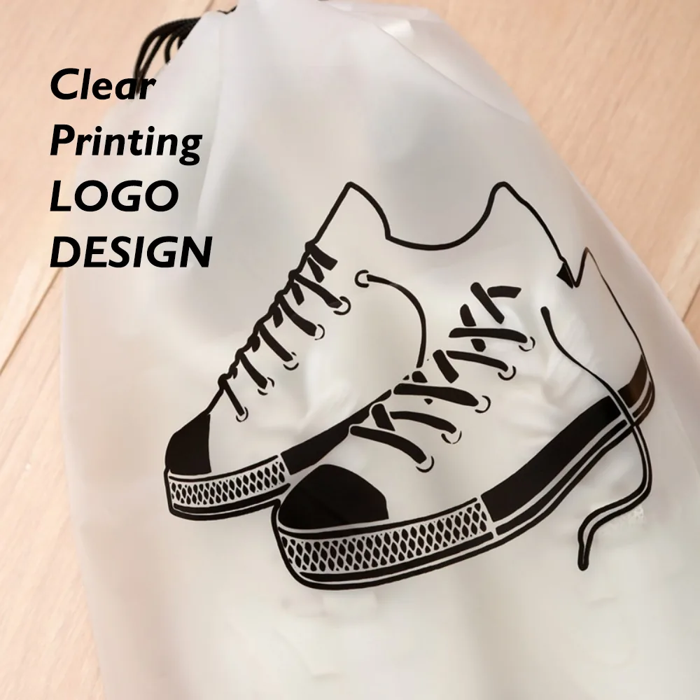 PE EVA Custom logo Printed Large Transparent Frosted Drawstring Bag Makeup Draw String Pouch Gift Bags