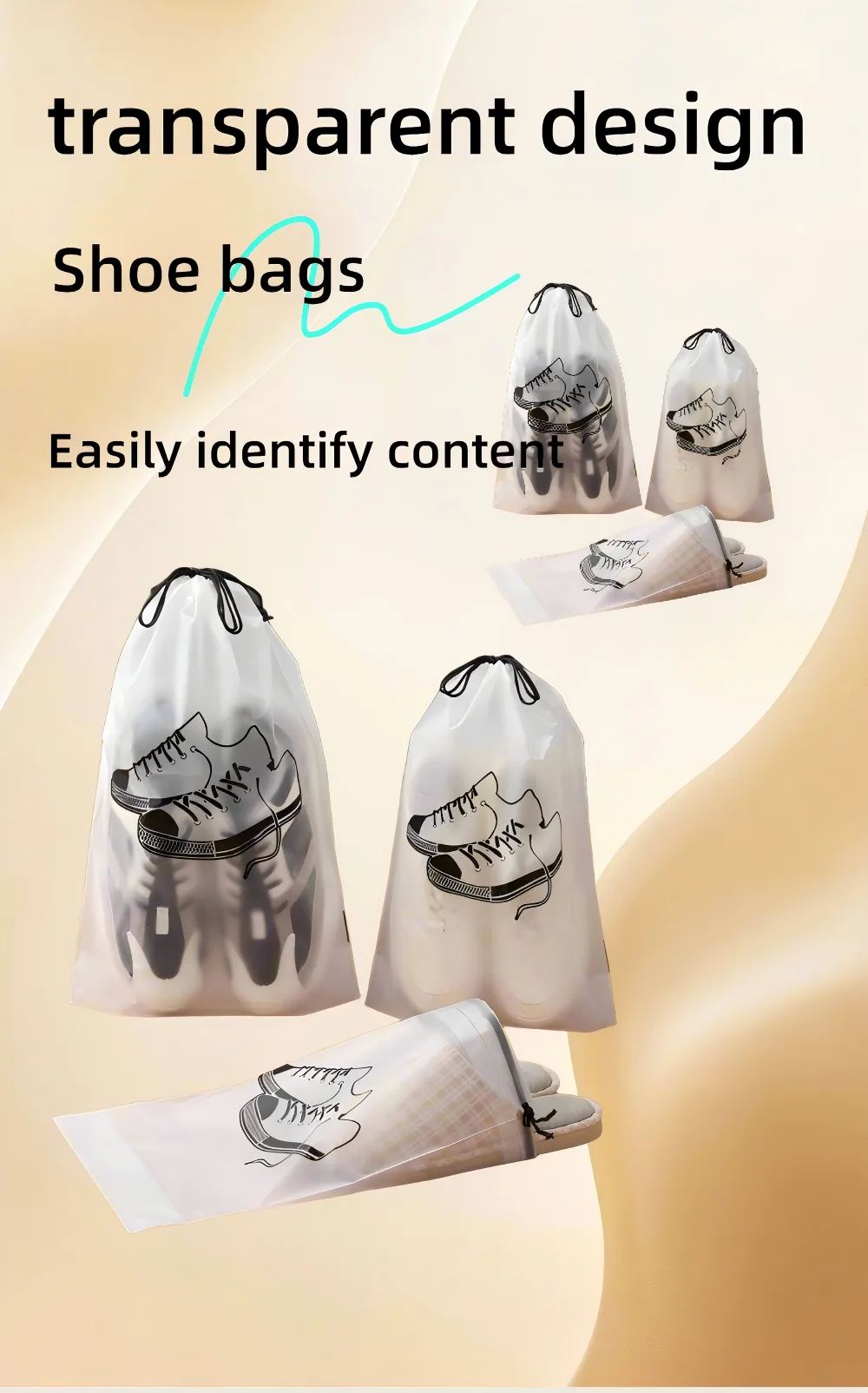 PE EVA Custom logo Printed Large Transparent Frosted Drawstring Bag Makeup Draw String Pouch Gift Bags
