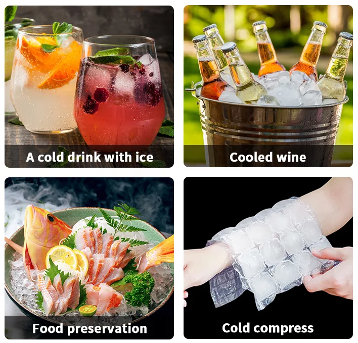 PE Disposable Self-Seal Ice Cube Bags — 19 × 30 cm, 24–28 Cubes