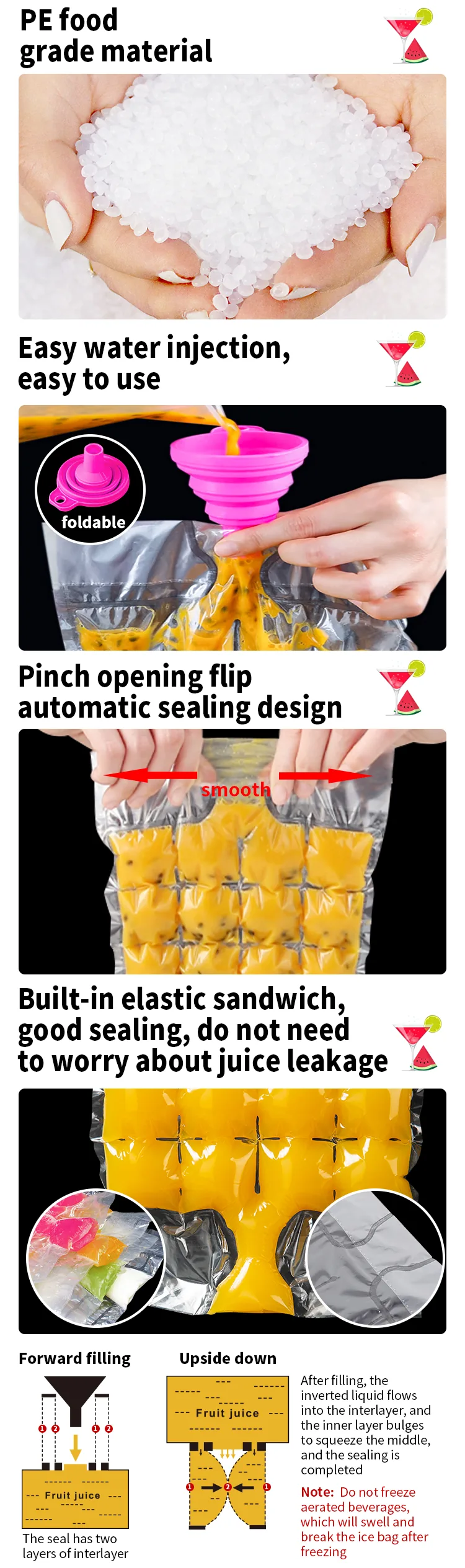 PE Disposable Self-Seal Ice Cube Bags — 19 × 30 cm, 24–28 Cubes