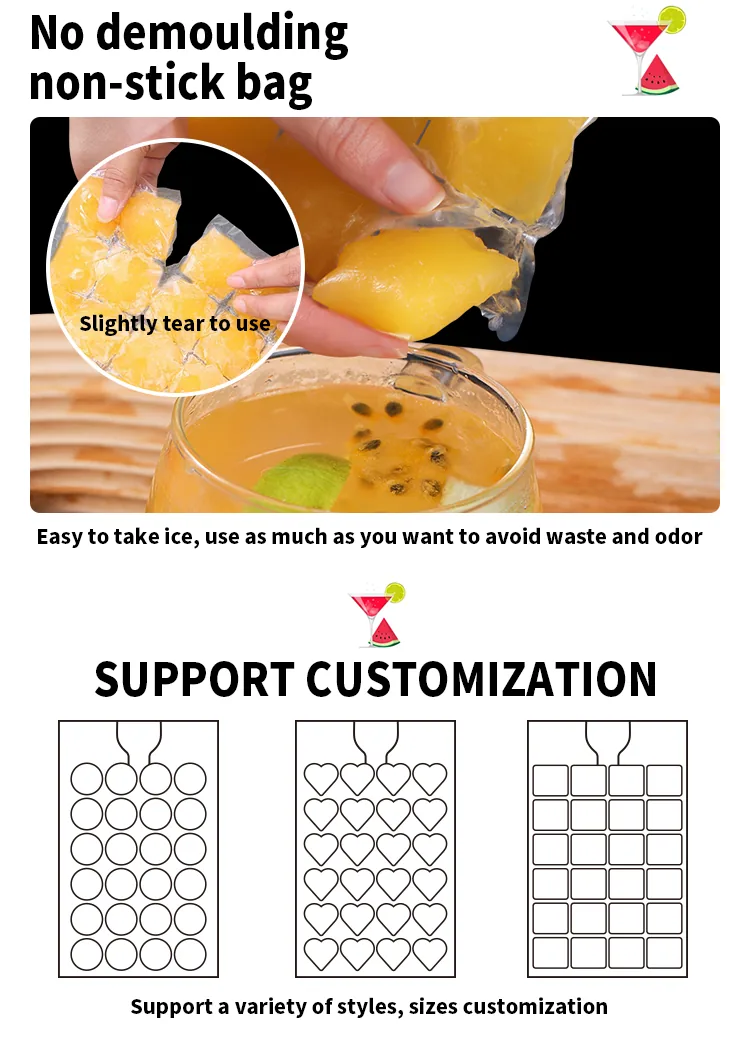 PE Disposable Self-Seal Ice Cube Bags — 19 × 30 cm, 24–28 Cubes