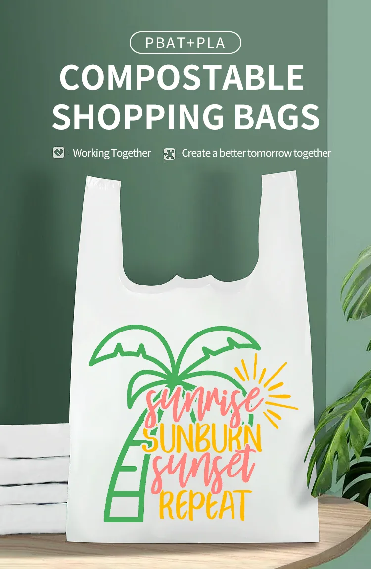 PLA PBAT Biodegradable T-shirt Bag Compostable Shopping Grocery Vest Carrier Custom Logo Printed