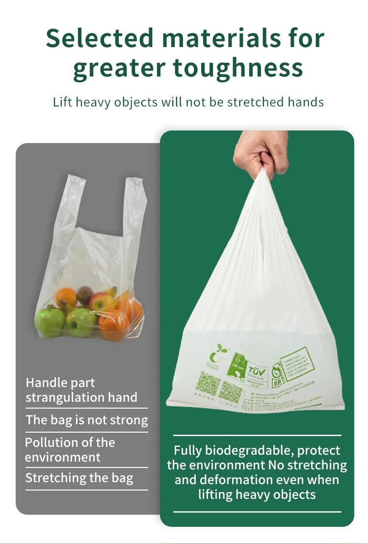 PLA PBAT Biodegradable T-shirt Bag Compostable Shopping Grocery Vest Carrier Custom Logo Printed