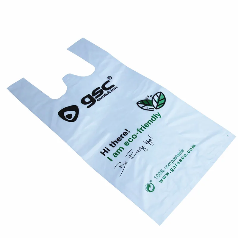 PLA/PBAT Gusseted T-Shirt Bag on Roll — Flexiloop Handle, Gravure Printed