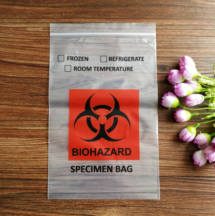 Promotion 3 Walls Gravure Printing Pathology Eco Friendly Lab Use Side Gusset Clear Plastic Specimen Biohazard Bags