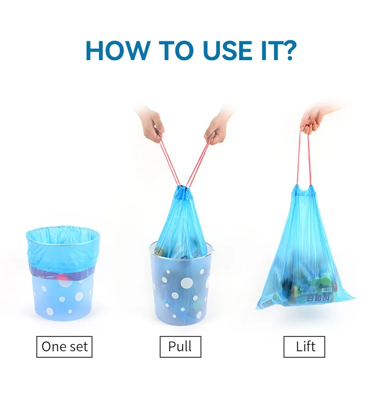 Refuse Sacks Trash Bin Liner Garbage Bag Biodegradable Drawstring Custom Printed Plastic Trash Plastic
