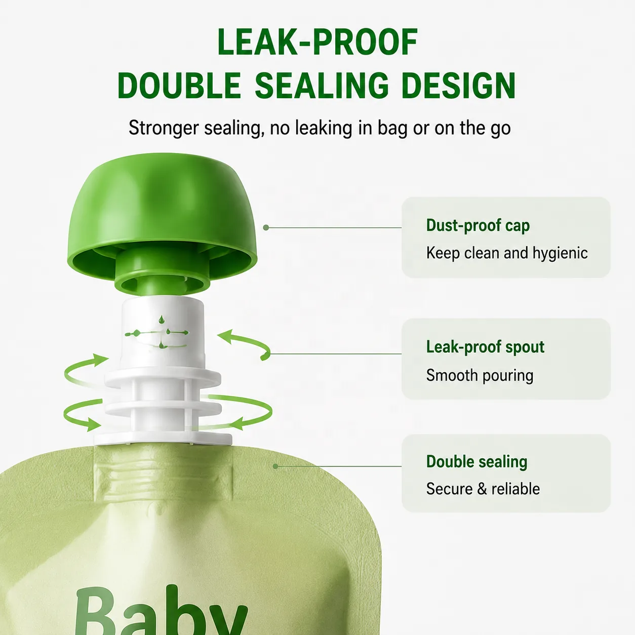 Reusable Baby Food Spout Pouch with Leakproof Screw Cap