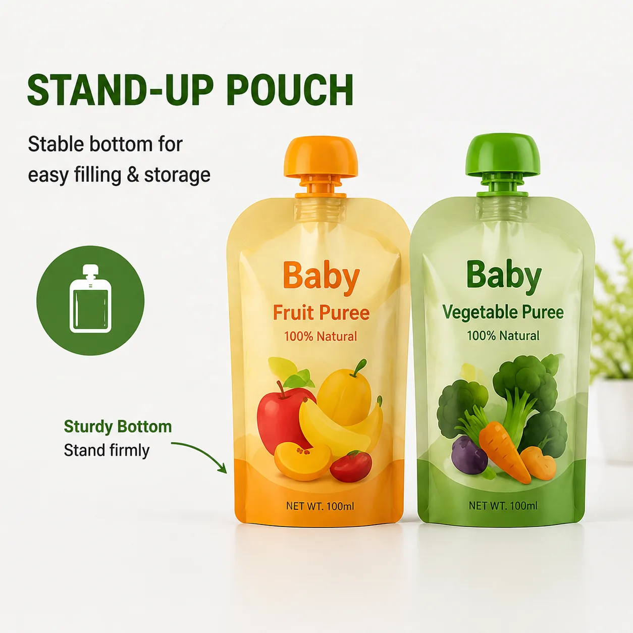 Reusable Baby Food Spout Pouch with Leakproof Screw Cap